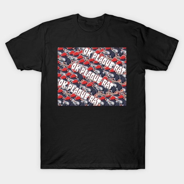 OK Plague Rat Red Hat Crowd Design Diagonal Print T-Shirt by aaallsmiles